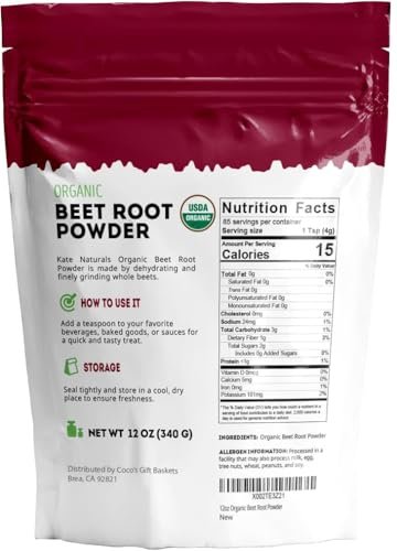 Kate Naturals Bio Rote-Bete-Pulver – Organisches Rote-Bete-Superfood für Smoothies, Backen & Säfte (340 g, Nicht-GVO, Erdiges Aroma)