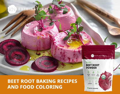 Kate Naturals Bio Rote-Bete-Pulver – Organisches Rote-Bete-Superfood für Smoothies, Backen & Säfte (340 g, Nicht-GVO, Erdiges Aroma)