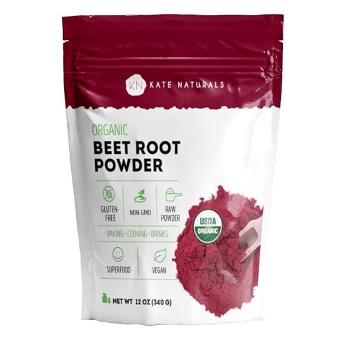 Kate Naturals Bio Rote-Bete-Pulver – Organisches Rote-Bete-Superfood für Smoothies, Backen & Säfte (340 g, Nicht-GVO, Erdiges Aroma)