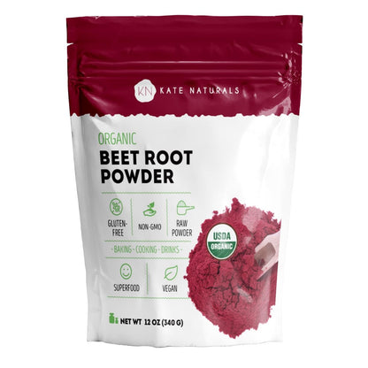 Kate Naturals Bio Rote-Bete-Pulver – Organisches Rote-Bete-Superfood für Smoothies, Backen & Säfte (340 g, Nicht-GVO, Erdiges Aroma)