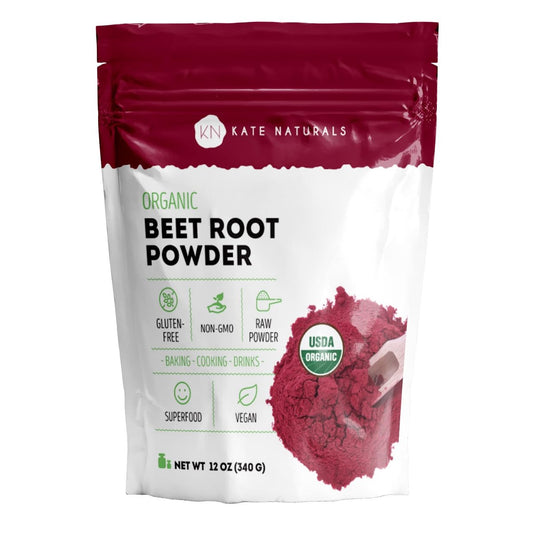 Kate Naturals Bio Rote-Bete-Pulver – Organisches Rote-Bete-Superfood für Smoothies, Backen & Säfte (340 g, Nicht-GVO, Erdiges Aroma)