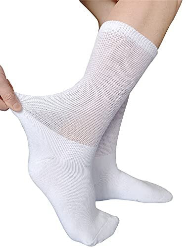 SYOLLAVE Herren Diabetikersocken Extra Weite, Nahtlose Socken mit Polsterung, Feuchtigkeitsableitend, für Diabetes und Ödeme, 3 Paar (A-Weiß)