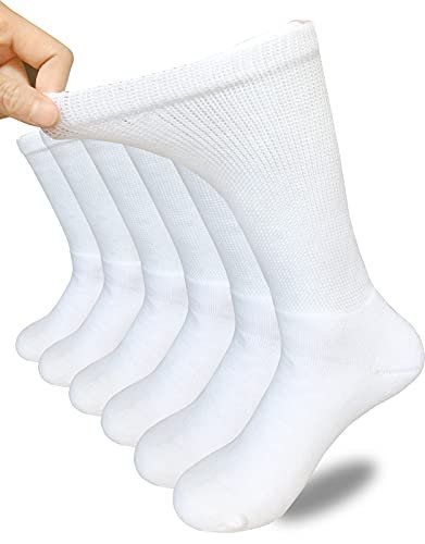 SYOLLAVE Herren Diabetikersocken Extra Weite, Nahtlose Socken mit Polsterung, Feuchtigkeitsableitend, für Diabetes und Ödeme, 3 Paar (A-Weiß)