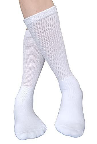 SYOLLAVE Herren Diabetikersocken Extra Weite, Nahtlose Socken mit Polsterung, Feuchtigkeitsableitend, für Diabetes und Ödeme, 3 Paar (A-Weiß)