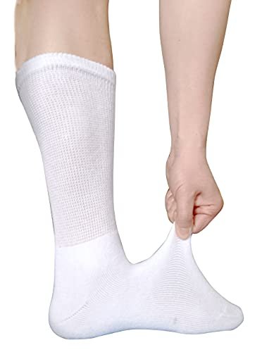 SYOLLAVE Herren Diabetikersocken Extra Weite, Nahtlose Socken mit Polsterung, Feuchtigkeitsableitend, für Diabetes und Ödeme, 3 Paar (A-Weiß)