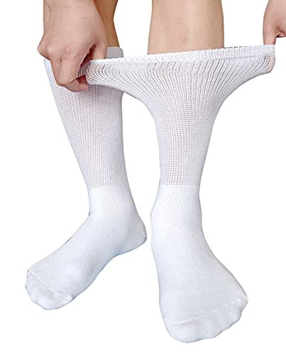 SYOLLAVE Herren Diabetikersocken Extra Weite, Nahtlose Socken mit Polsterung, Feuchtigkeitsableitend, für Diabetes und Ödeme, 3 Paar (A-Weiß)