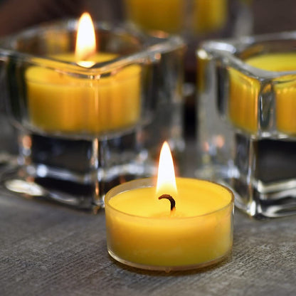 DEYBBY Aromatherapie Sojawachs Teelicht, Zitronenduft, Klare Becher, Sommerkerzen Geschenk für Zuhause | 4 Stunden Brenndauer | Rauchfrei & langanhaltend | Ideal für Bar, Abendessen (12er Pack)
