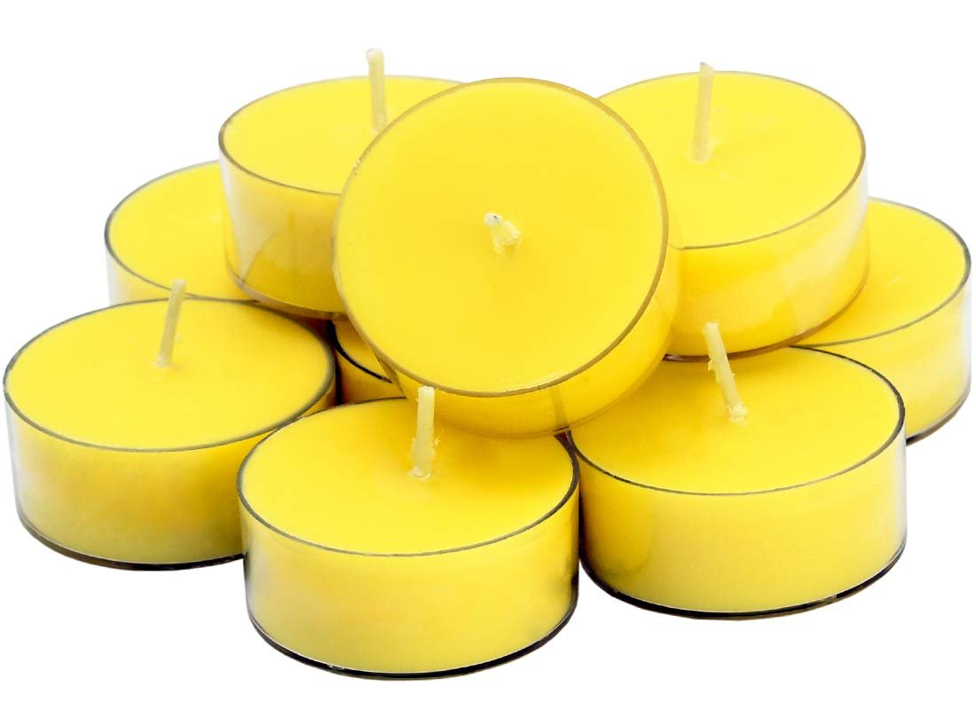 DEYBBY Aromatherapie Sojawachs Teelicht, Zitronenduft, Klare Becher, Sommerkerzen Geschenk für Zuhause | 4 Stunden Brenndauer | Rauchfrei & langanhaltend | Ideal für Bar, Abendessen (12er Pack)