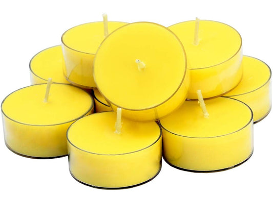 DEYBBY Aromatherapie Sojawachs Teelicht, Zitronenduft, Klare Becher, Sommerkerzen Geschenk für Zuhause | 4 Stunden Brenndauer | Rauchfrei & langanhaltend | Ideal für Bar, Abendessen (12er Pack)