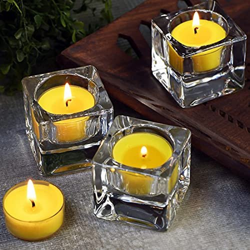 DEYBBY Aromatherapie Sojawachs Teelicht, Zitronenduft, Klare Becher, Sommerkerzen Geschenk für Zuhause | 4 Stunden Brenndauer | Rauchfrei & langanhaltend | Ideal für Bar, Abendessen (12er Pack)