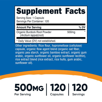 Nutricost Klettenwurzel 500mg, 120 Kapseln – Glutenfrei, Nicht-GVO, Vegetariergeeignet
