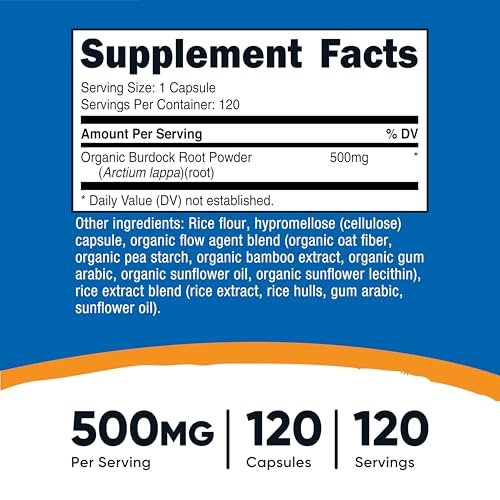 Nutricost Klettenwurzel 500mg, 120 Kapseln – Glutenfrei, Nicht-GVO, Vegetariergeeignet