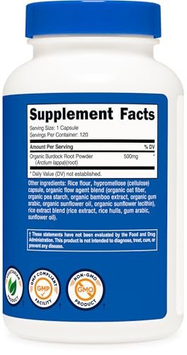 Nutricost Klettenwurzel 500mg, 120 Kapseln – Glutenfrei, Nicht-GVO, Vegetariergeeignet