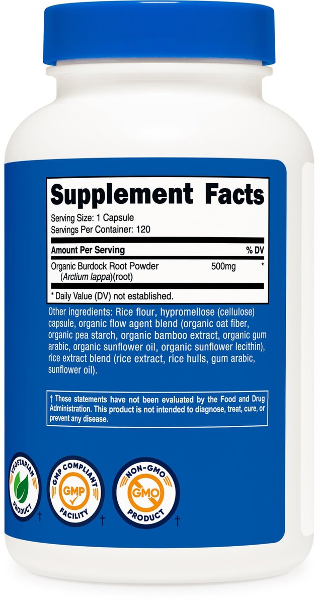 Nutricost Klettenwurzel 500mg, 120 Kapseln – Glutenfrei, Nicht-GVO, Vegetariergeeignet