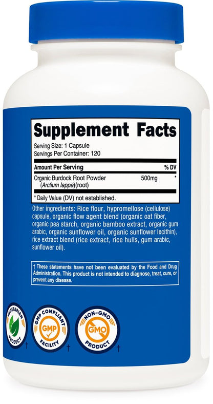 Nutricost Klettenwurzel 500mg, 120 Kapseln – Glutenfrei, Nicht-GVO, Vegetariergeeignet