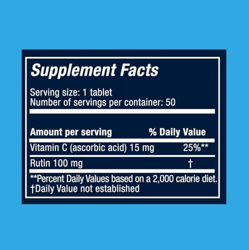 RUTASCORBIN Rutin und Vitamin C Tabletten für Kreislauf und Immununterstützung | Moderate Tagesdosis für Gefäße & Gefäßgesundheit, Antioxidans und Kollagenunterstützung, saubere Formel, 50 Stück pro Packung | 1er-Pack