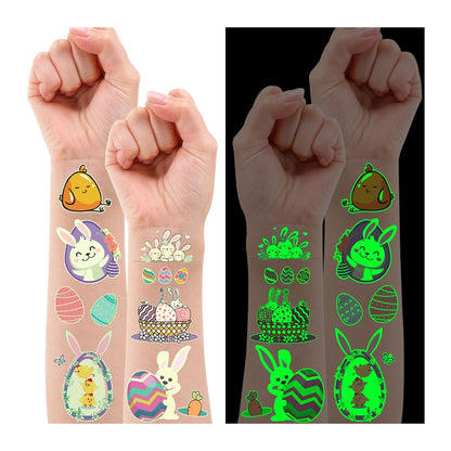 Partywind 132 Stück (12 Blätter) Leuchtende Ostern-Tattoos für Kinder – temporäre Tattoos zum Füllen von Osterkörben, Partydekoration, Spielzeug für Jungen und Mädchen
