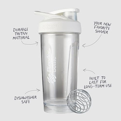 BlenderBottle Sport Shakerflasche mit Drahtschneebesen, 24 Unzen, Weiß – Protein Shakes & Hydration für Sportler & Fitnessbegeisterte, einfaches Mischen, langlebig & leicht, verschließbarer Deckel