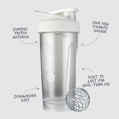 BlenderBottle Sport Shakerflasche mit Drahtschneebesen, 24 Unzen, Weiß – Protein Shakes & Hydration für Sportler & Fitnessbegeisterte, einfaches Mischen, langlebig & leicht, verschließbarer Deckel