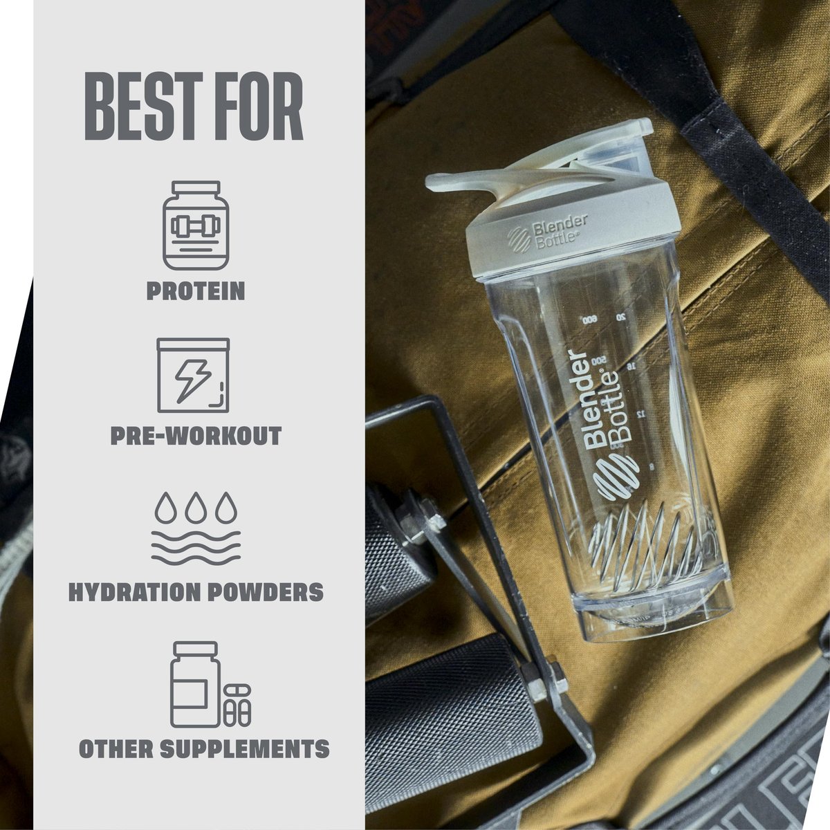 BlenderBottle Sport Shakerflasche mit Drahtschneebesen, 24 Unzen, Weiß – Protein Shakes & Hydration für Sportler & Fitnessbegeisterte, einfaches Mischen, langlebig & leicht, verschließbarer Deckel