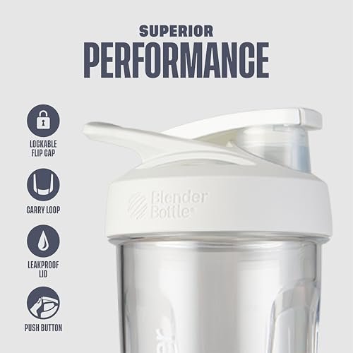 BlenderBottle Sport Shakerflasche mit Drahtschneebesen, 24 Unzen, Weiß – Protein Shakes & Hydration für Sportler & Fitnessbegeisterte, einfaches Mischen, langlebig & leicht, verschließbarer Deckel