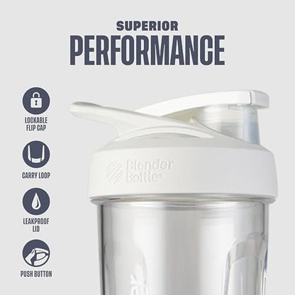 BlenderBottle Sport Shakerflasche mit Drahtschneebesen, 24 Unzen, Weiß – Protein Shakes & Hydration für Sportler & Fitnessbegeisterte, einfaches Mischen, langlebig & leicht, verschließbarer Deckel