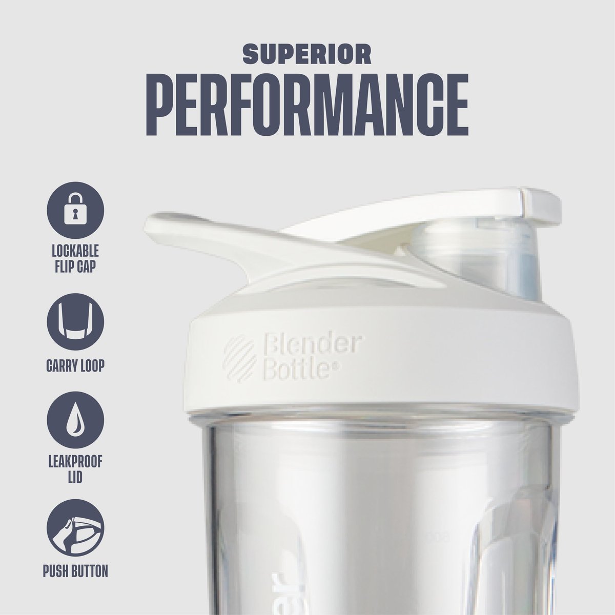 BlenderBottle Sport Shakerflasche mit Drahtschneebesen, 24 Unzen, Weiß – Protein Shakes & Hydration für Sportler & Fitnessbegeisterte, einfaches Mischen, langlebig & leicht, verschließbarer Deckel