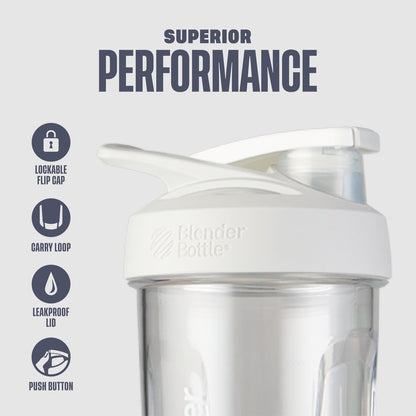 BlenderBottle Sport Shakerflasche mit Drahtschneebesen, 24 Unzen, Weiß – Protein Shakes & Hydration für Sportler & Fitnessbegeisterte, einfaches Mischen, langlebig & leicht, verschließbarer Deckel
