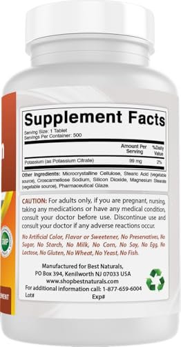 Best Naturals Kaliumcitrat 99 mg – 500 Tabletten – Laborgeprüft