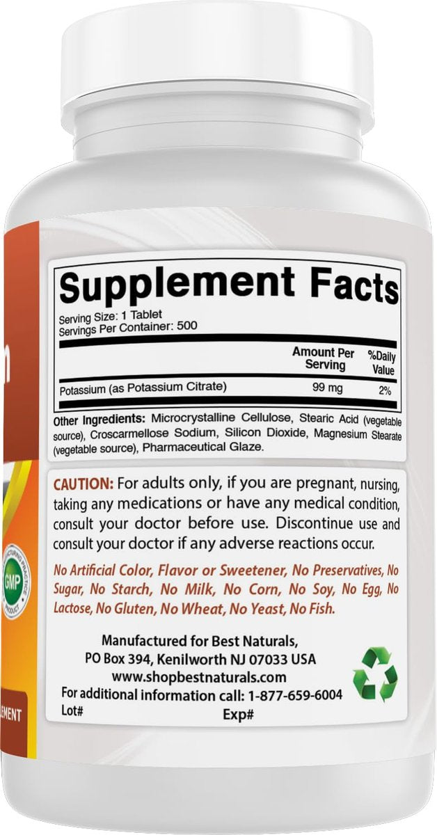 Best Naturals Kaliumcitrat 99 mg – 500 Tabletten – Laborgeprüft
