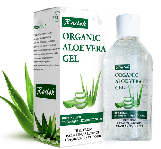 Raslok Aloe Vera Gel | 99% reines natürliches Aloe-Gel für feuchtigkeitsspendende Gesichts-, Haut- und Haarpflege, langanhaltende Feuchtigkeitsversorgung, beruhigend, nicht klebend (220 ml)