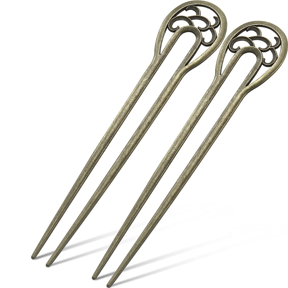 Chuangdi 2 Stücke U-förmige Haarnadeln Französische Twist Haarnadeln Nordische Prestige Haargabeln Stäbchen Klassisch Metall Lang 2 Zinken Chignon Nadeln Vintage Accessoire Geschenk für Frauen Lange Dicke Feine Frisuren - Bronze