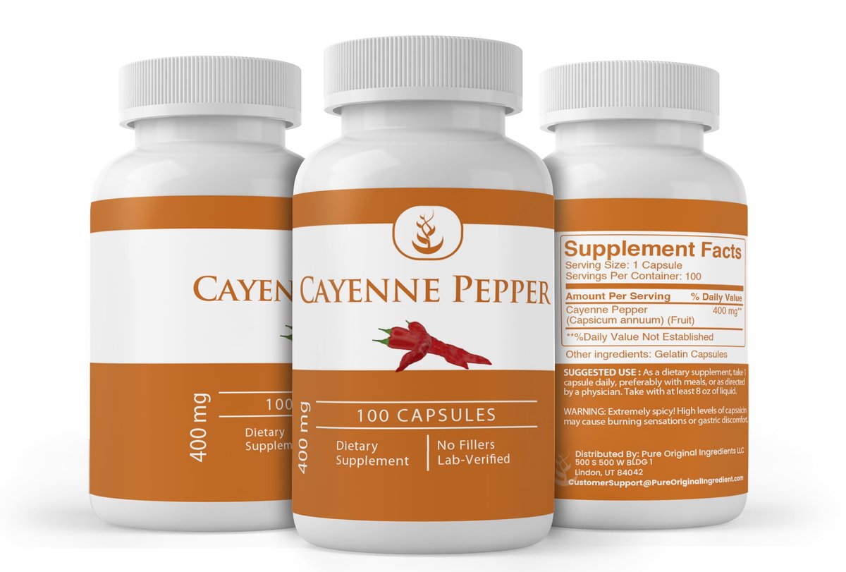 Pure Original Ingredients Cayennepfeffer Kapseln – 100 Kapseln, rein, ohne Zusätze oder Füllstoffe, laborgeprüft