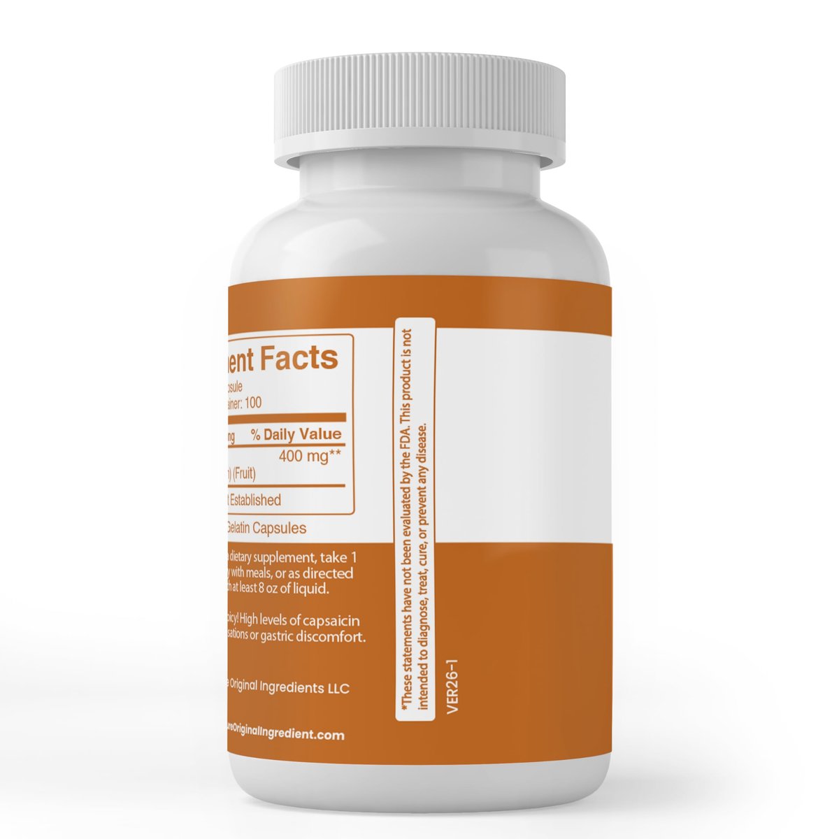 Pure Original Ingredients Cayennepfeffer Kapseln – 100 Kapseln, rein, ohne Zusätze oder Füllstoffe, laborgeprüft