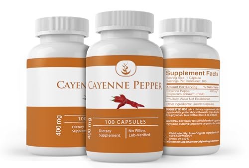Pure Original Ingredients Cayennepfeffer Kapseln – 100 Kapseln, rein, ohne Zusätze oder Füllstoffe, laborgeprüft