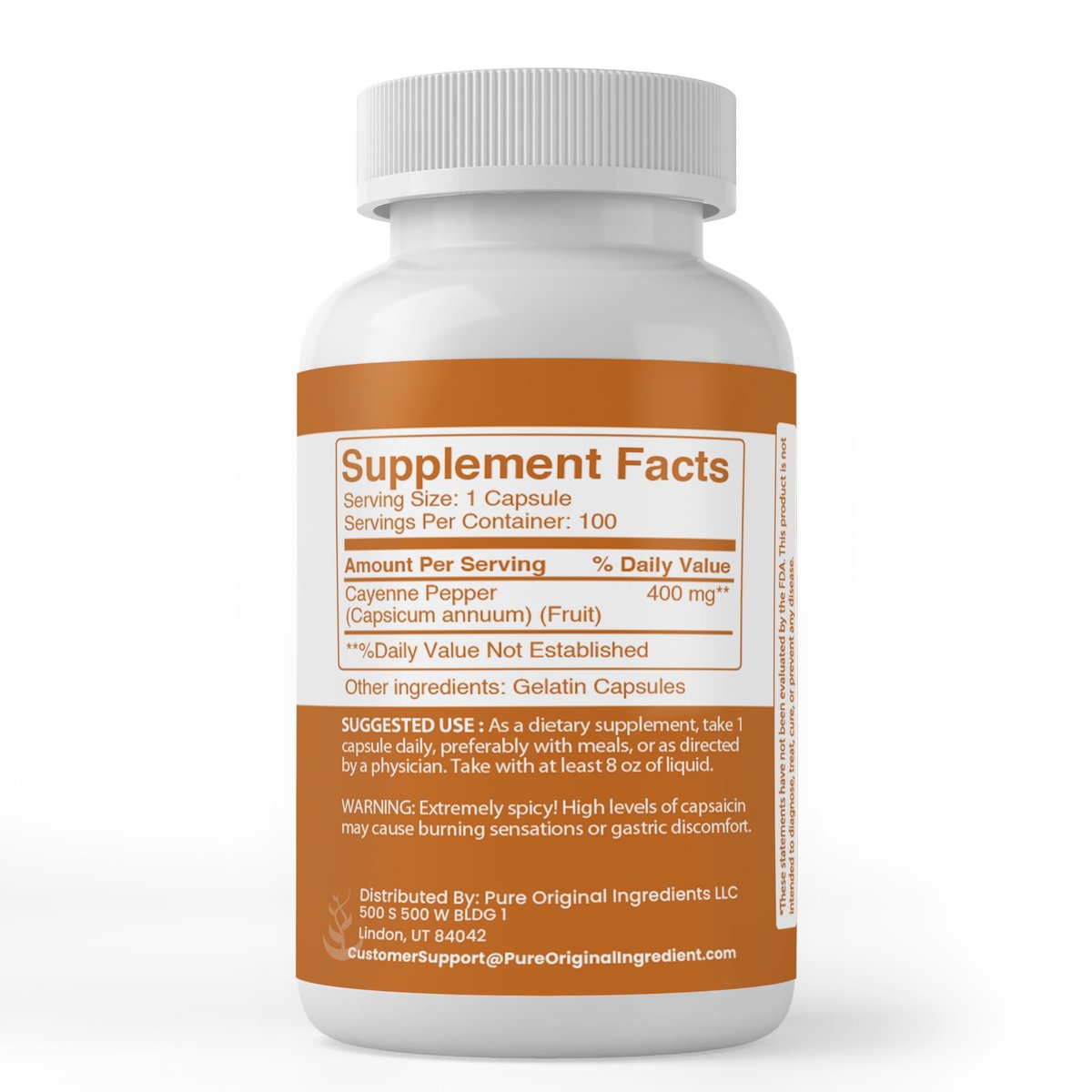 Pure Original Ingredients Cayennepfeffer Kapseln – 100 Kapseln, rein, ohne Zusätze oder Füllstoffe, laborgeprüft