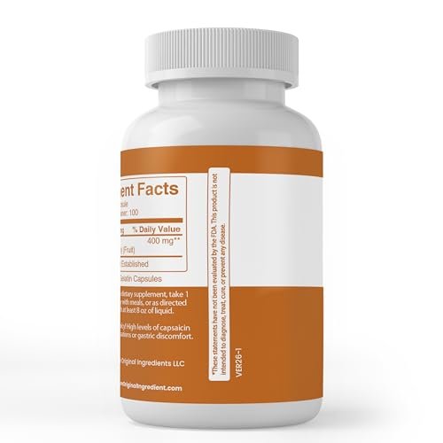 Pure Original Ingredients Cayennepfeffer Kapseln – 100 Kapseln, rein, ohne Zusätze oder Füllstoffe, laborgeprüft