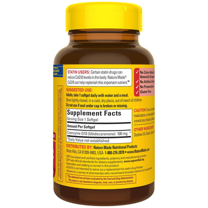 Nature Made CoQ10 100mg Weichkapseln – Nahrungsergänzungsmittel für die Herzgesundheit, 120 Kapseln, 120-Tage-Vorrat