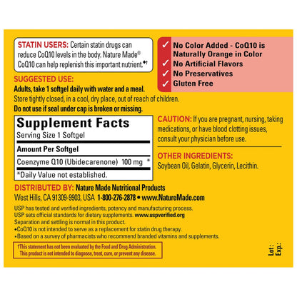 Nature Made CoQ10 100mg Weichkapseln – Nahrungsergänzungsmittel für die Herzgesundheit, 120 Kapseln, 120-Tage-Vorrat
