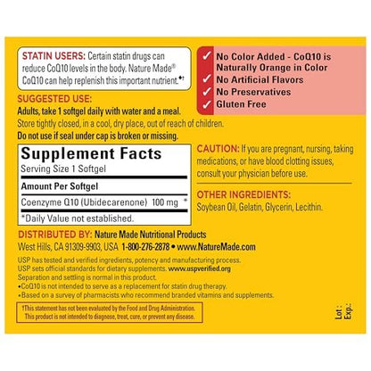 Nature Made CoQ10 100mg Weichkapseln – Nahrungsergänzungsmittel für die Herzgesundheit, 120 Kapseln, 120-Tage-Vorrat