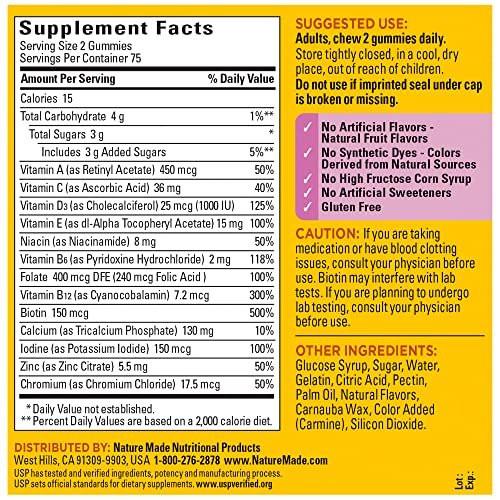 Nature Made Multivitamin für Frauen – Gummibärchen mit Vitaminen für die tägliche Nährstoffversorgung, 150 Stück, 75-Tage-Vorrat