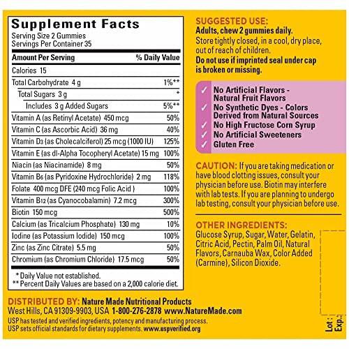 Nature Made Multivitamin für Frauen – Gummibärchen mit Vitaminen für tägliche Unterstützung, 70 Stück, 35-Tage-Vorrat
