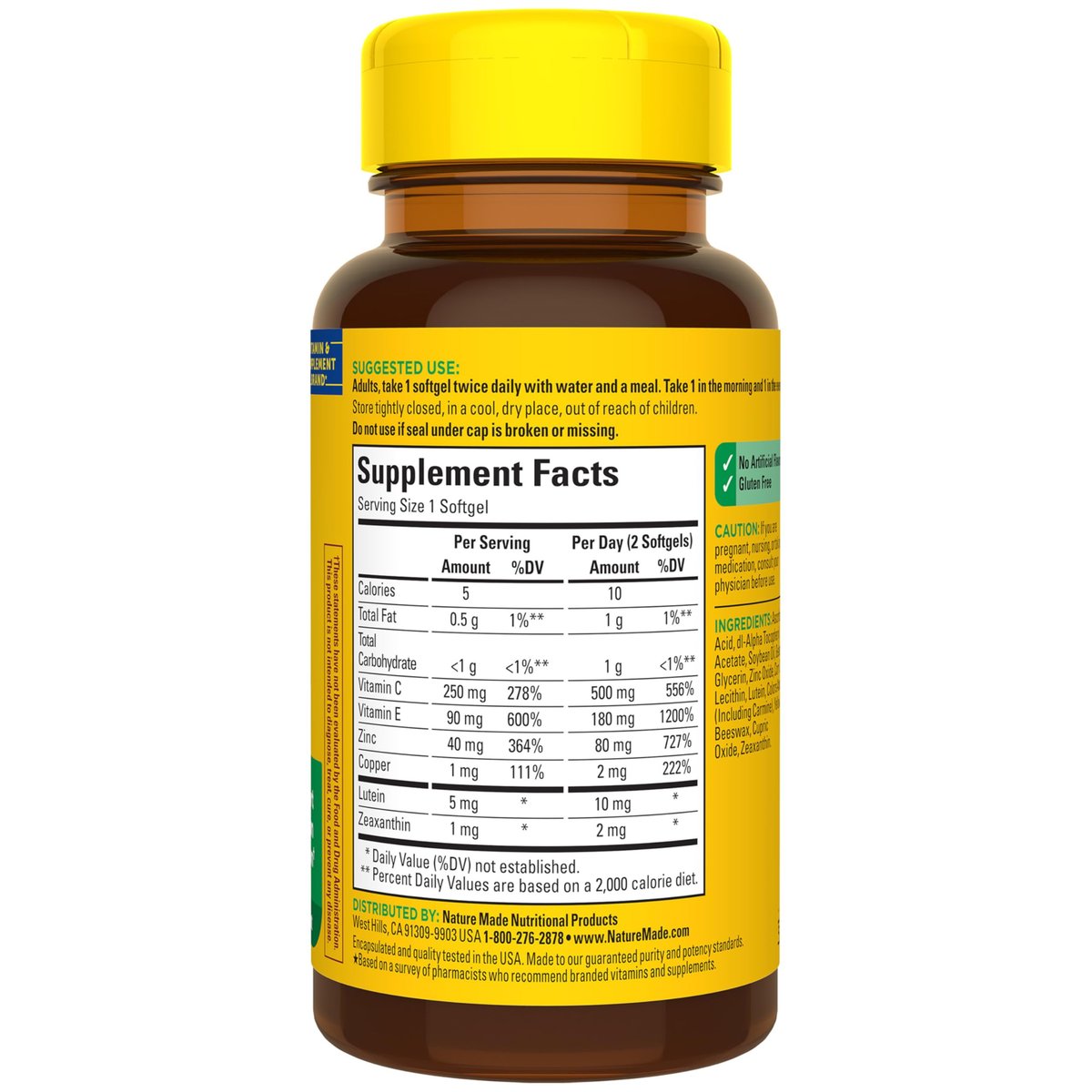 Nature Made Vision nach AREDS2-Formel – Augen-Vitamine mit Lutein & Zeaxanthin, Vitamin C, Vitamin E, Zink und Kupfer für gesunde Sehkraft und Augenfunktion, 60 Softgels, 30-Tage-Versorgung