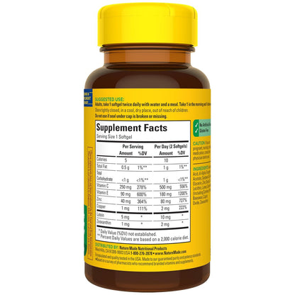 Nature Made Vision nach AREDS2-Formel – Augen-Vitamine mit Lutein & Zeaxanthin, Vitamin C, Vitamin E, Zink und Kupfer für gesunde Sehkraft und Augenfunktion, 60 Softgels, 30-Tage-Versorgung