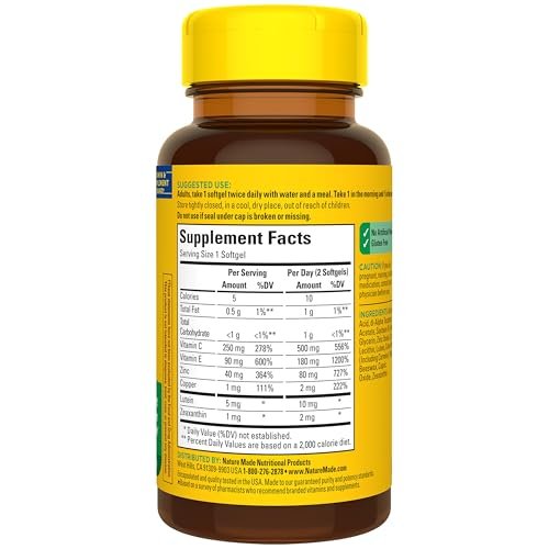 Nature Made Vision nach AREDS2-Formel – Augen-Vitamine mit Lutein & Zeaxanthin, Vitamin C, Vitamin E, Zink und Kupfer für gesunde Sehkraft und Augenfunktion, 60 Softgels, 30-Tage-Versorgung