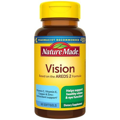 Nature Made Vision nach AREDS2-Formel – Augen-Vitamine mit Lutein & Zeaxanthin, Vitamin C, Vitamin E, Zink und Kupfer für gesunde Sehkraft und Augenfunktion, 60 Softgels, 30-Tage-Versorgung