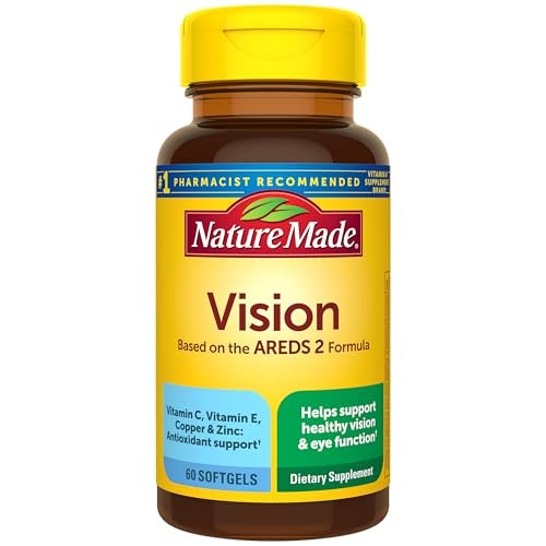 Nature Made Vision nach AREDS2-Formel – Augen-Vitamine mit Lutein & Zeaxanthin, Vitamin C, Vitamin E, Zink und Kupfer für gesunde Sehkraft und Augenfunktion, 60 Softgels, 30-Tage-Versorgung