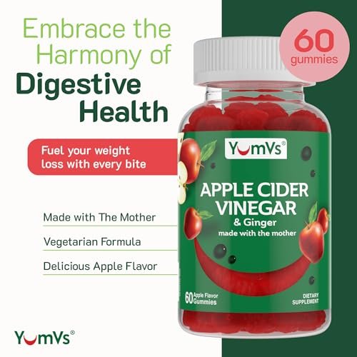 YUM-V'S Apfelessig Gummibärchen – ACV Gummies mit Ingwer & Mother – Unterstützt Stoffwechsel, Vitalität & tägliches Wohlbefinden – Natürlicher Apfelgeschmack, vegan, non-GMO, glutenfrei – 60 Stück