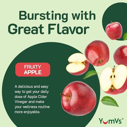 YUM-V'S Apfelessig Gummibärchen – ACV Gummies mit Ingwer & Mother – Unterstützt Stoffwechsel, Vitalität & tägliches Wohlbefinden – Natürlicher Apfelgeschmack, vegan, non-GMO, glutenfrei – 60 Stück