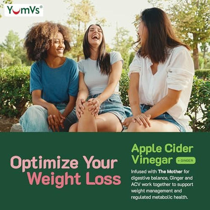 YUM-V'S Apfelessig Gummibärchen – ACV Gummies mit Ingwer & Mother – Unterstützt Stoffwechsel, Vitalität & tägliches Wohlbefinden – Natürlicher Apfelgeschmack, vegan, non-GMO, glutenfrei – 60 Stück